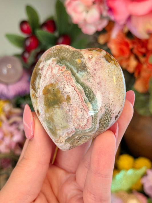Pink and green sea jasper heart