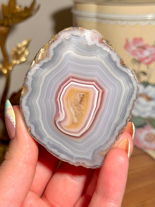 Large blue Laguna agate with perfect yellow and red banding