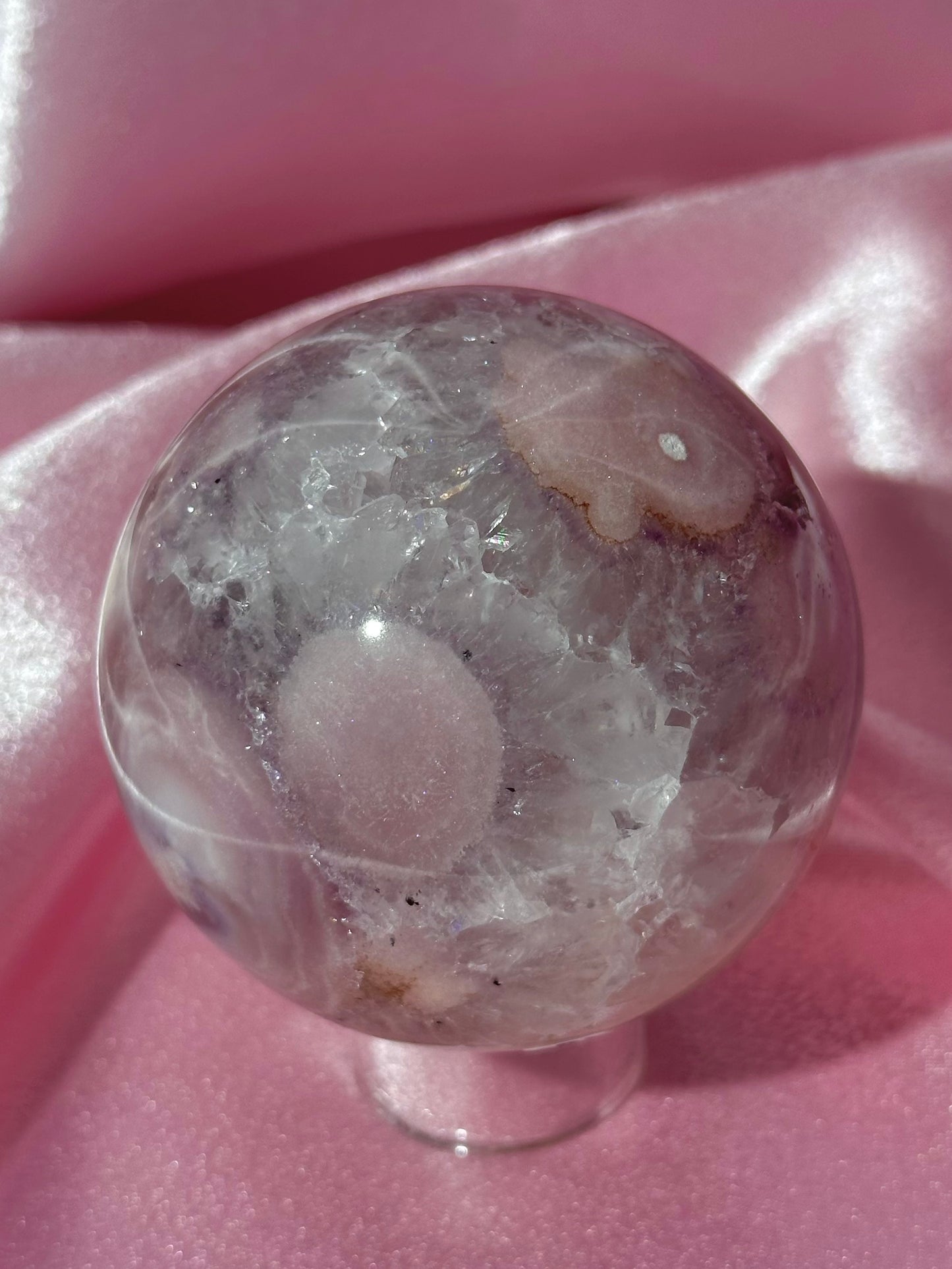 Brazilian pink amethyst x flower agate sphere with quartz