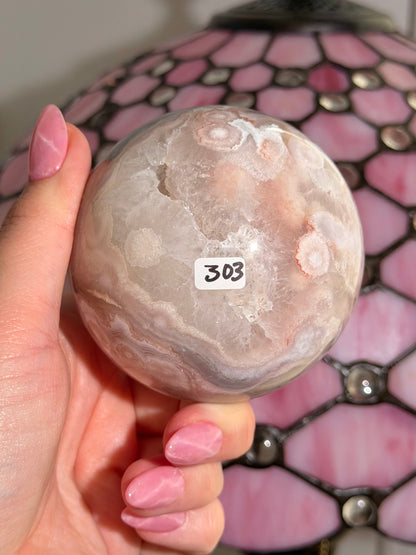 Pink amethyst x flower agate sphere
