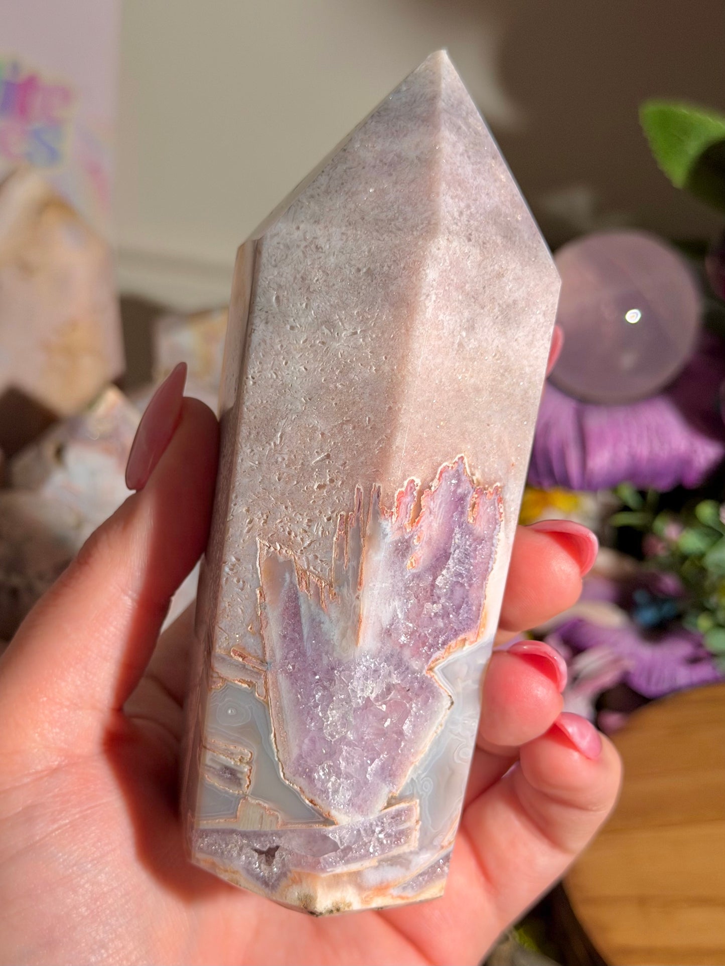 Unique purple and blue pink amethyst tower from Brazil