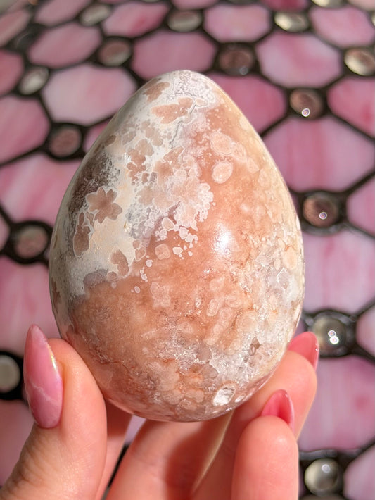 Flower agate x pink amethyst egg