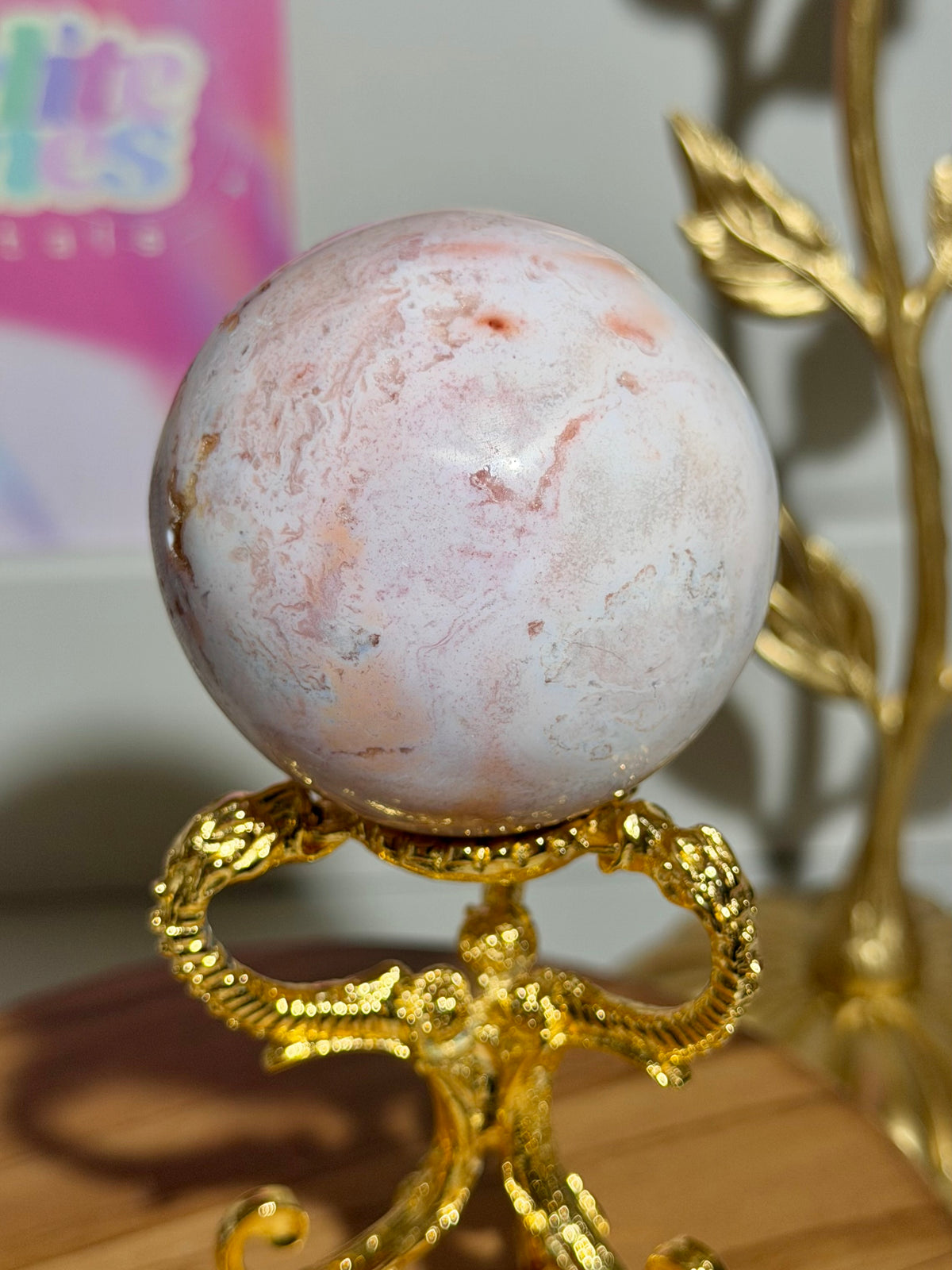 Pink carnelian sphere from Indonesia