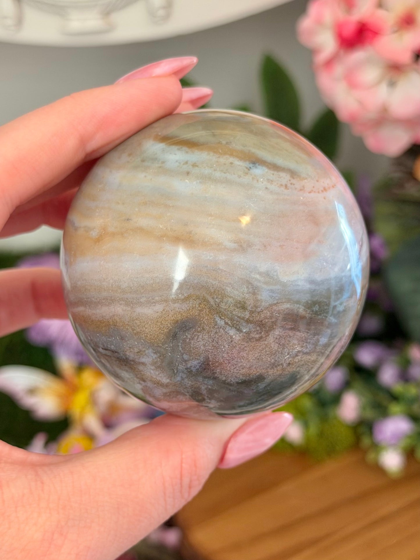 Pastel pink planet sea jasper sphere