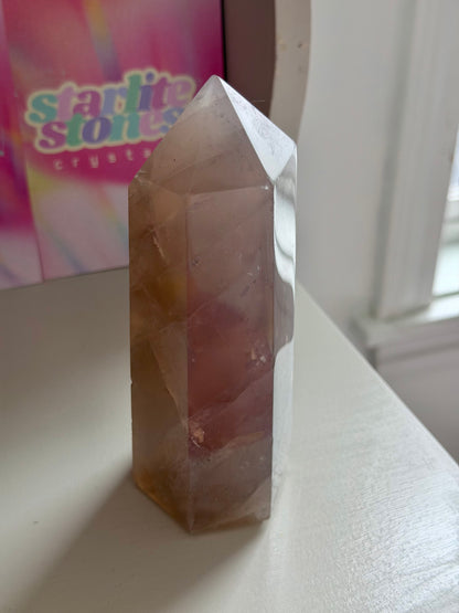 Blue rose quartz tower
