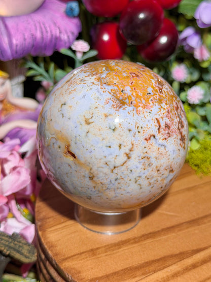 Orbicular sea jasper sphere