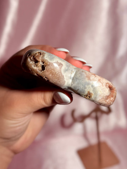 Brazilian Pink Amethyst Heart On Stand