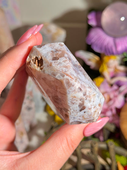Mosaic pastel blue pink amethyst tower from Brazil