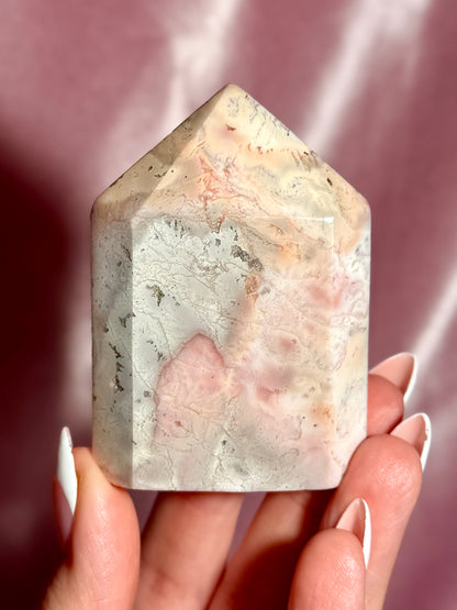 Pink Plume Agate Domino Tower (G)