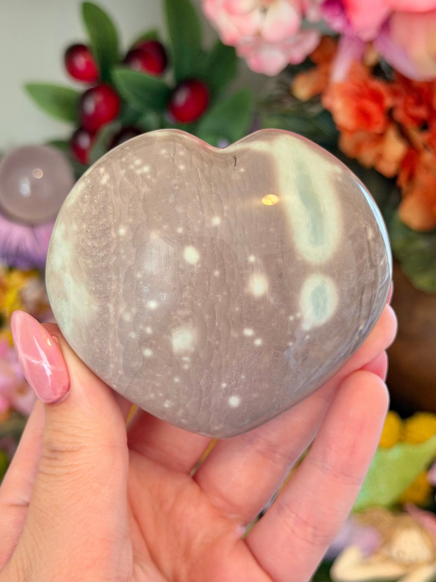 Purple and teal fairy polychrome jasper heart