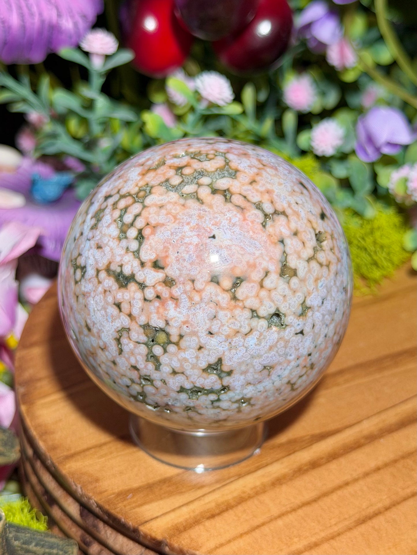 Pink Orbicular Veinless Ocean Jasper sphere