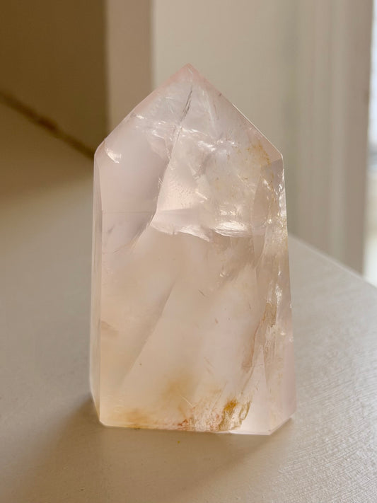 HQ Brazilian rose quartz x golden healer mini tower