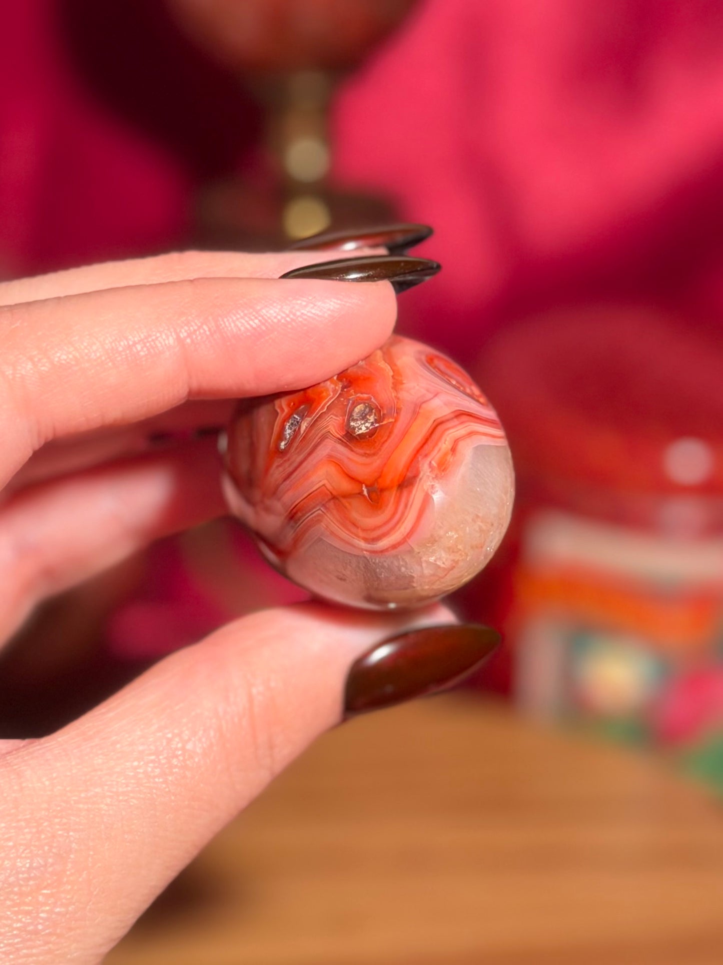 Red and pink milkshake carnelian egg with quartz