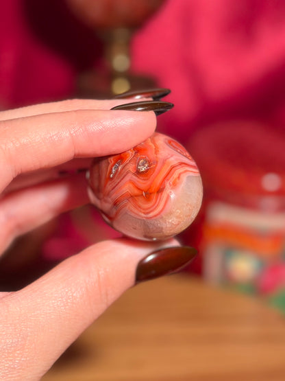 Red and pink milkshake carnelian egg with quartz