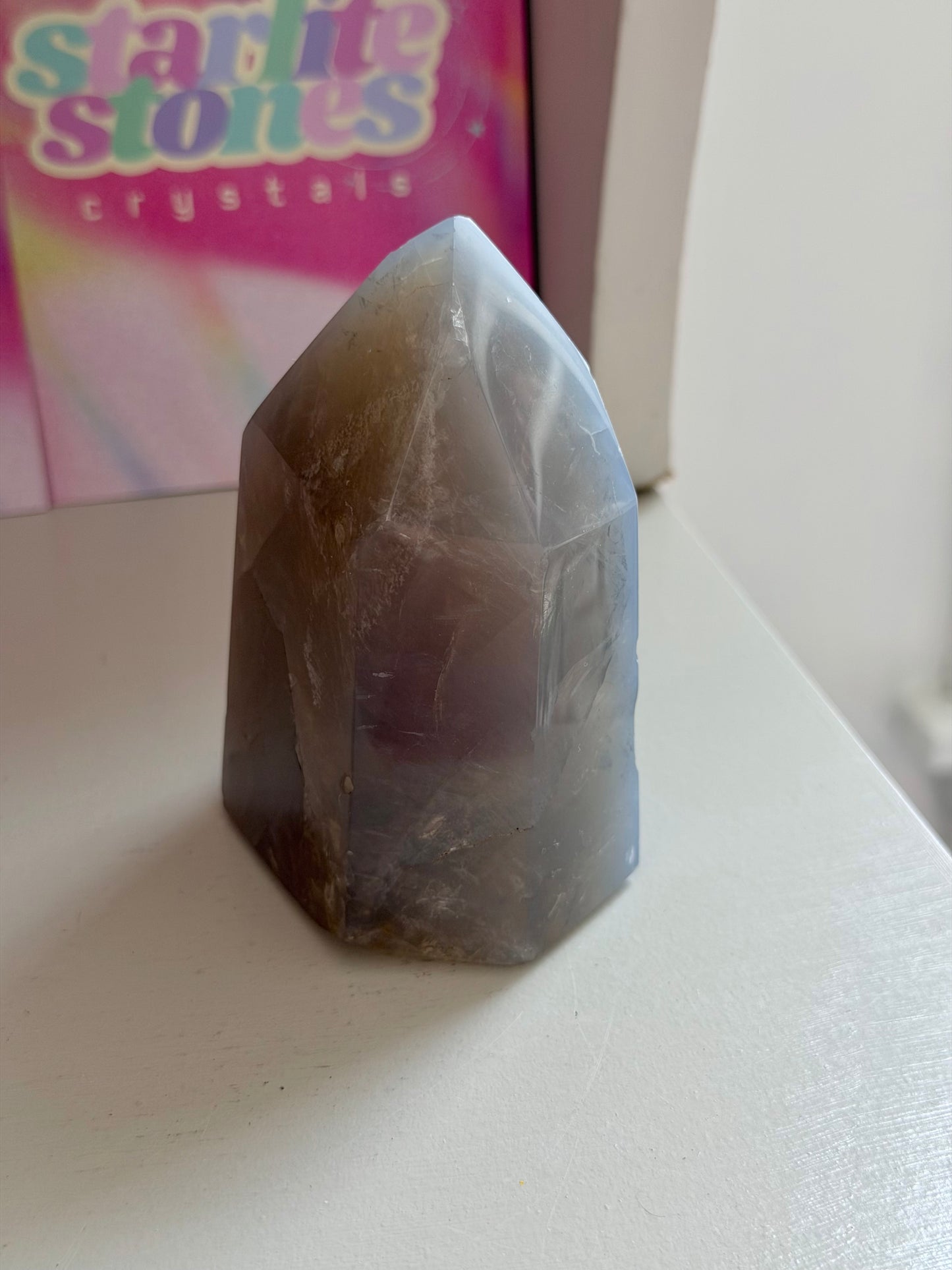 Blue rose quartz tower