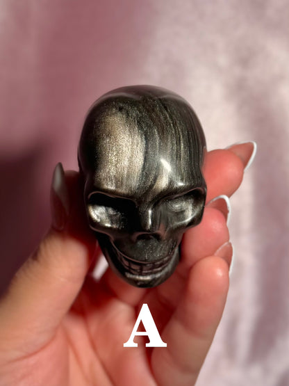 YOU PICK ⟢ Silver Sheen Obsidian Skull Carving