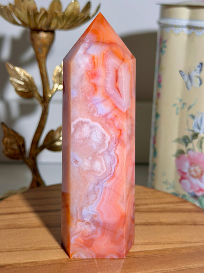 Carnelian x flower agate tower
