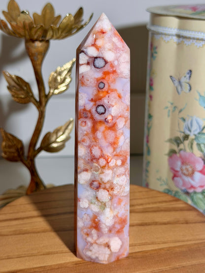 Carnelian x flower agate tower