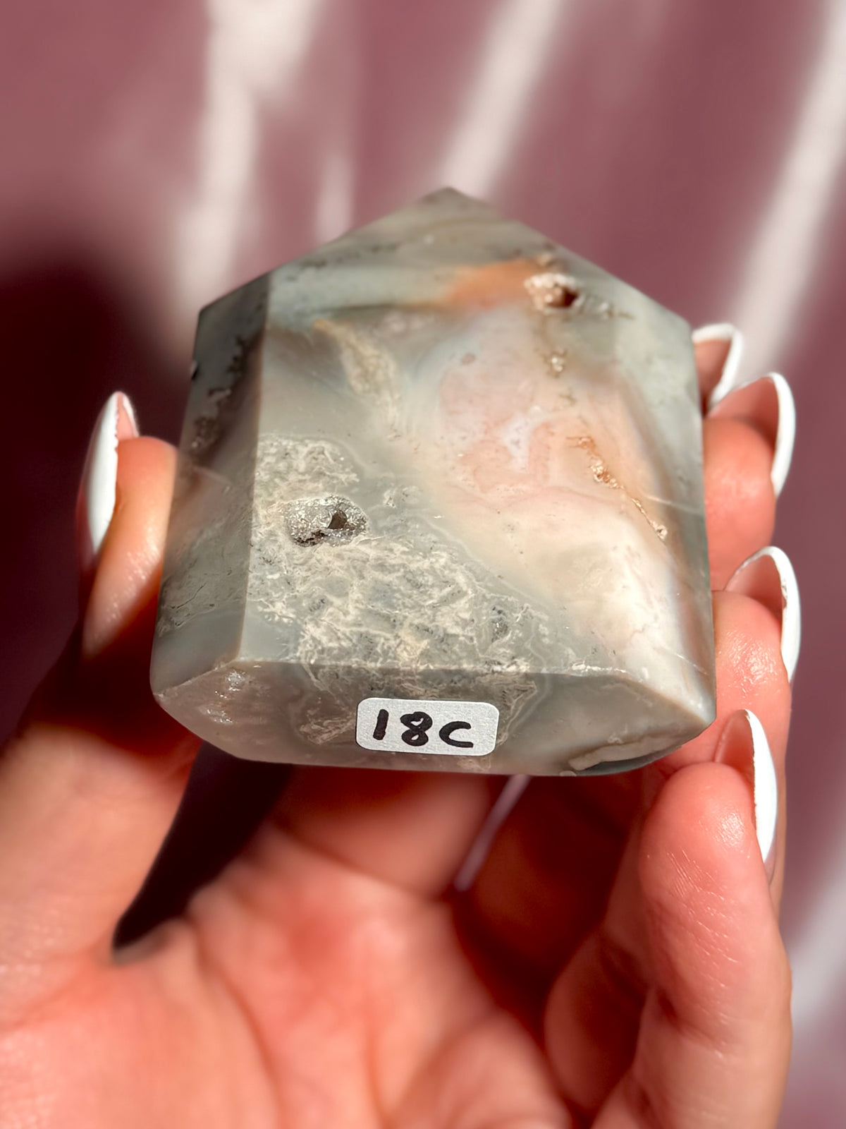 Pink Plume Agate Domino Tower (C)