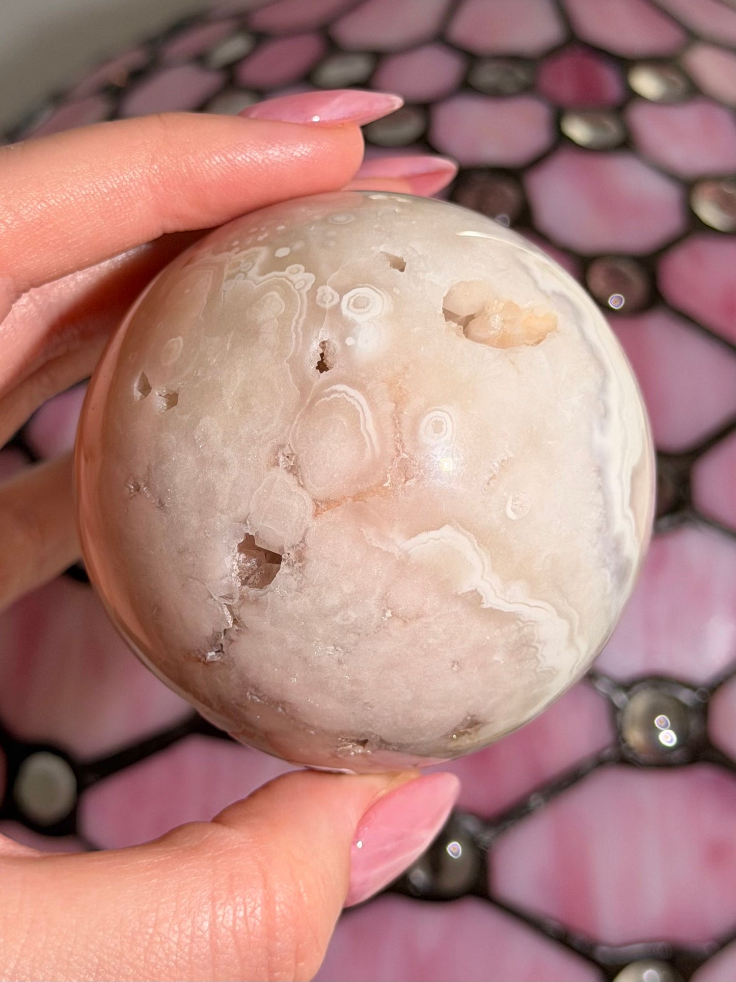 Pastel purple Pink amethyst x flower agate sphere