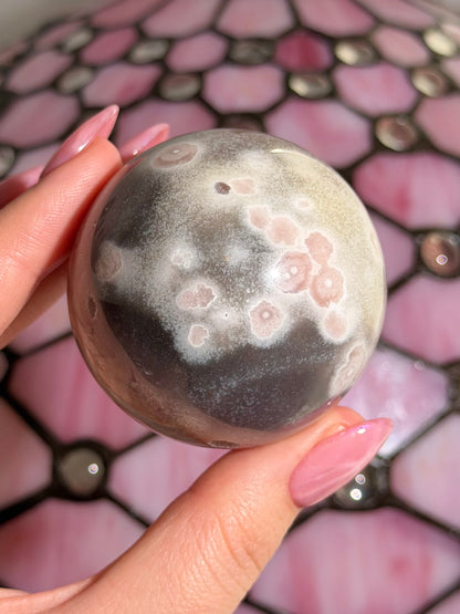 "Galaxy" Pink amethyst x flower agate sphere