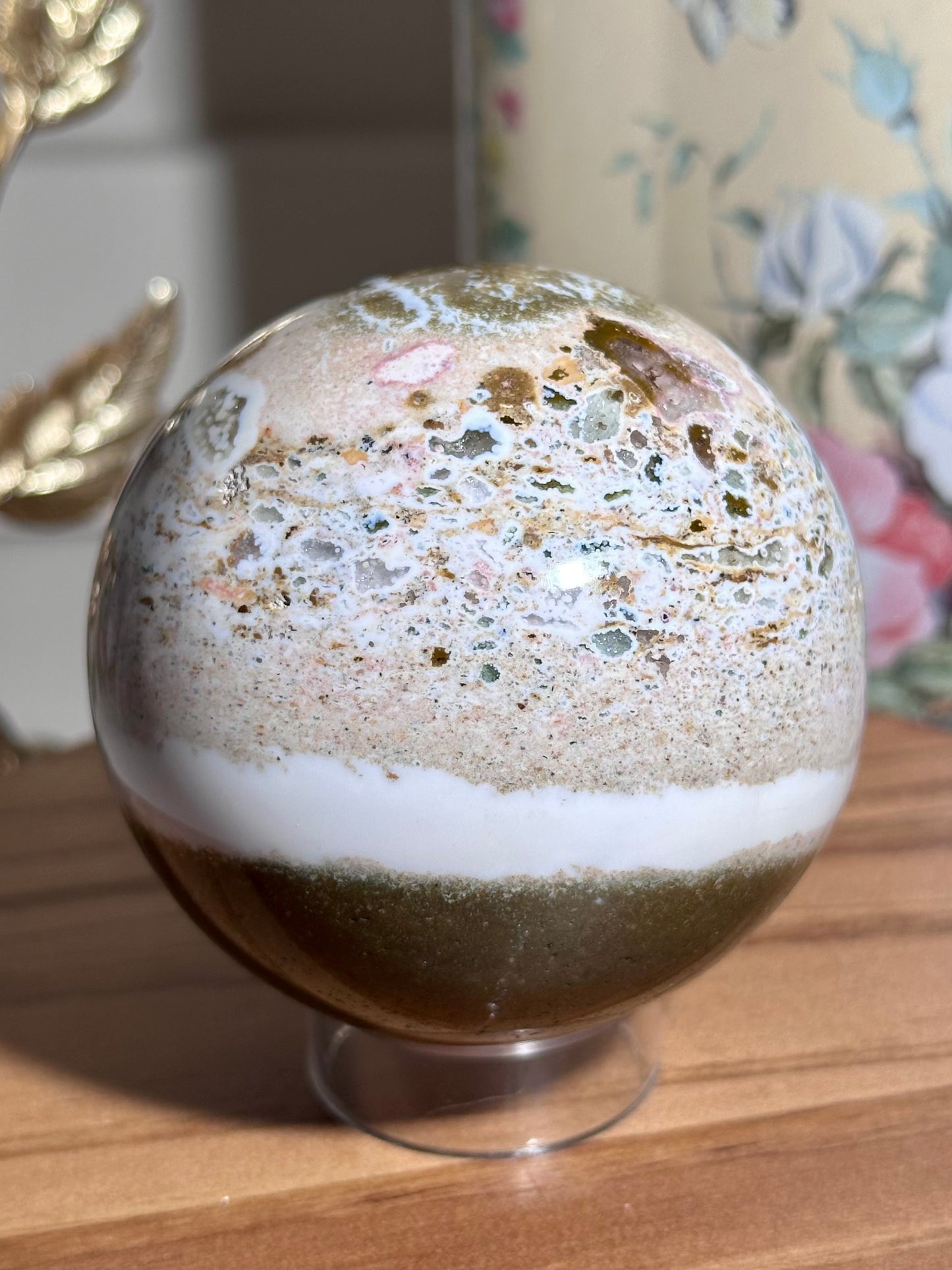 Beachy confetti sea jasper sphere