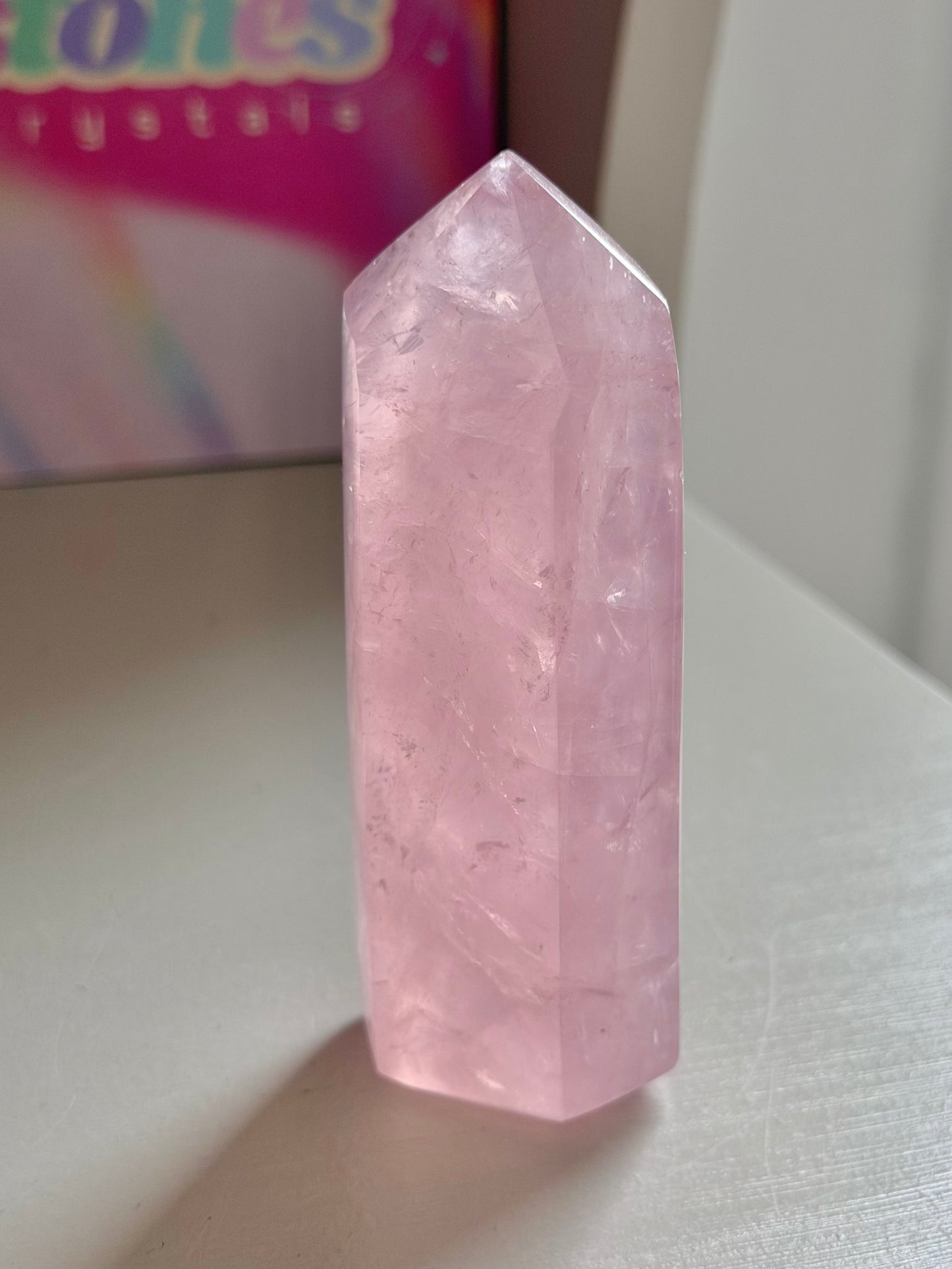 Baby pink rose quartz tower