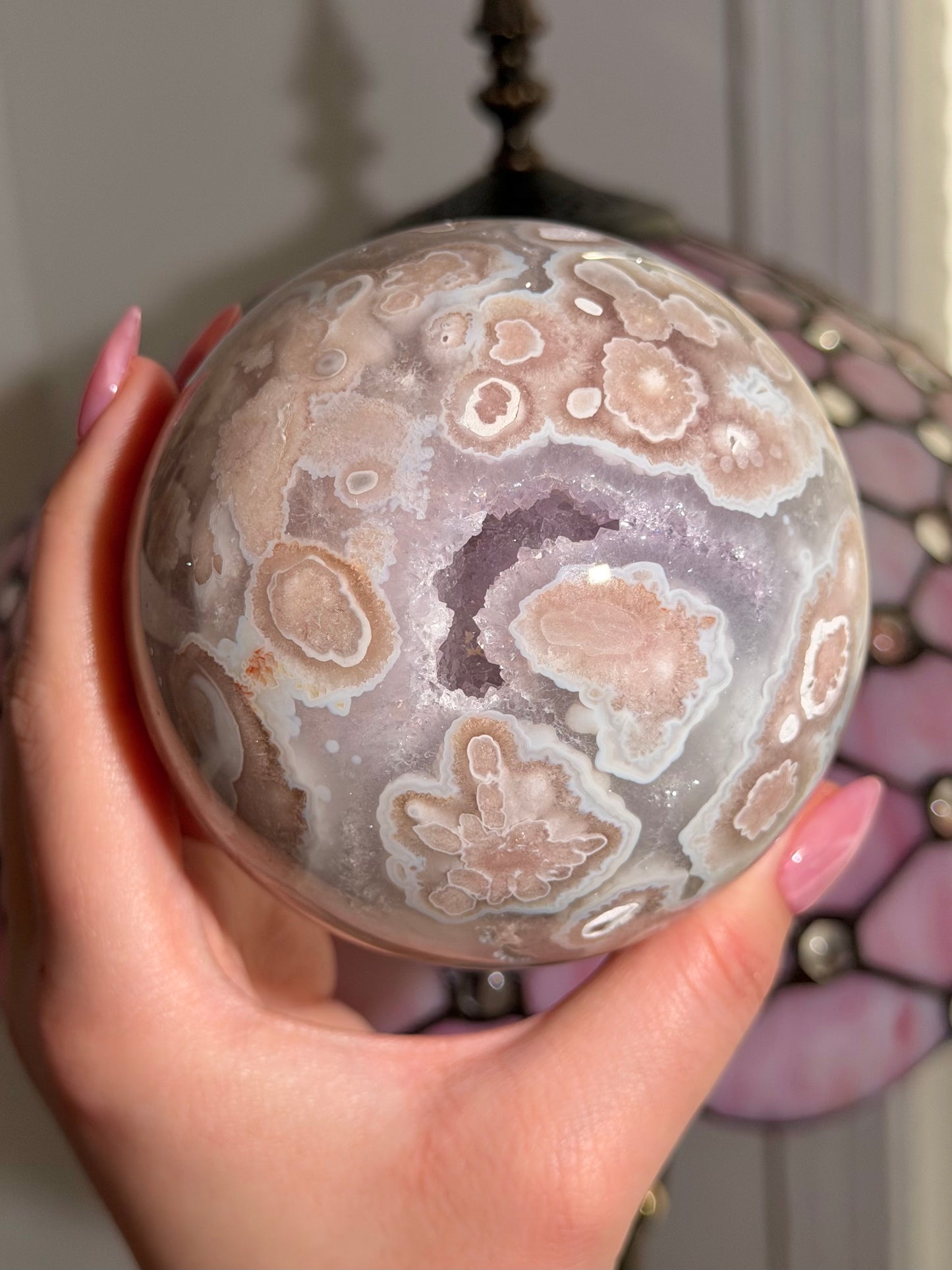 Statement Pink amethyst x flower agate sphere