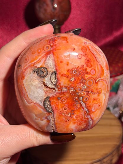 Large orby carnelian freeform with quartz