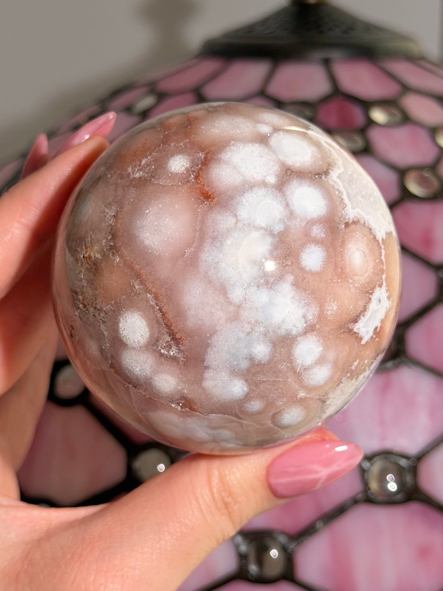 Pink amethyst x flower agate sphere