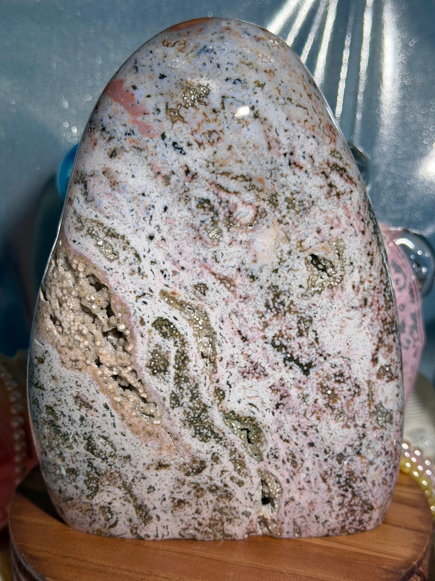 Statement Pastel Rainbow Orbicular Veinless Ocean Jasper™ freeform from Madagascar