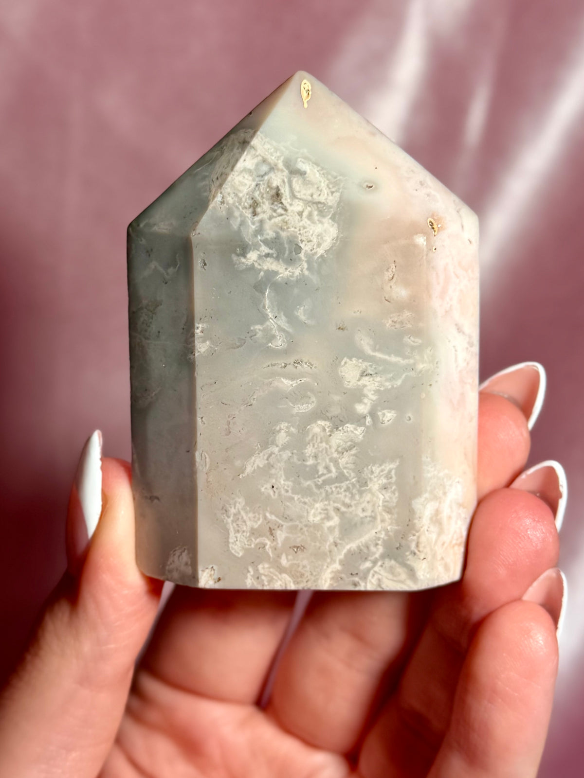 Pink Plume Agate Domino Tower (F)