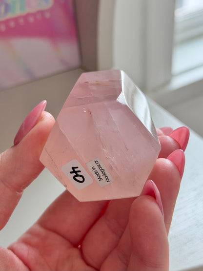 Chunky baby pink gemmy rose quartz tower