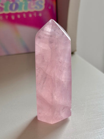 Baby pink rose quartz tower