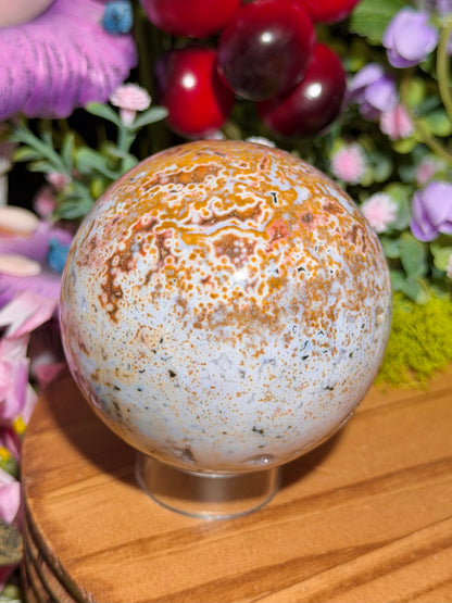 Orbicular sea jasper sphere