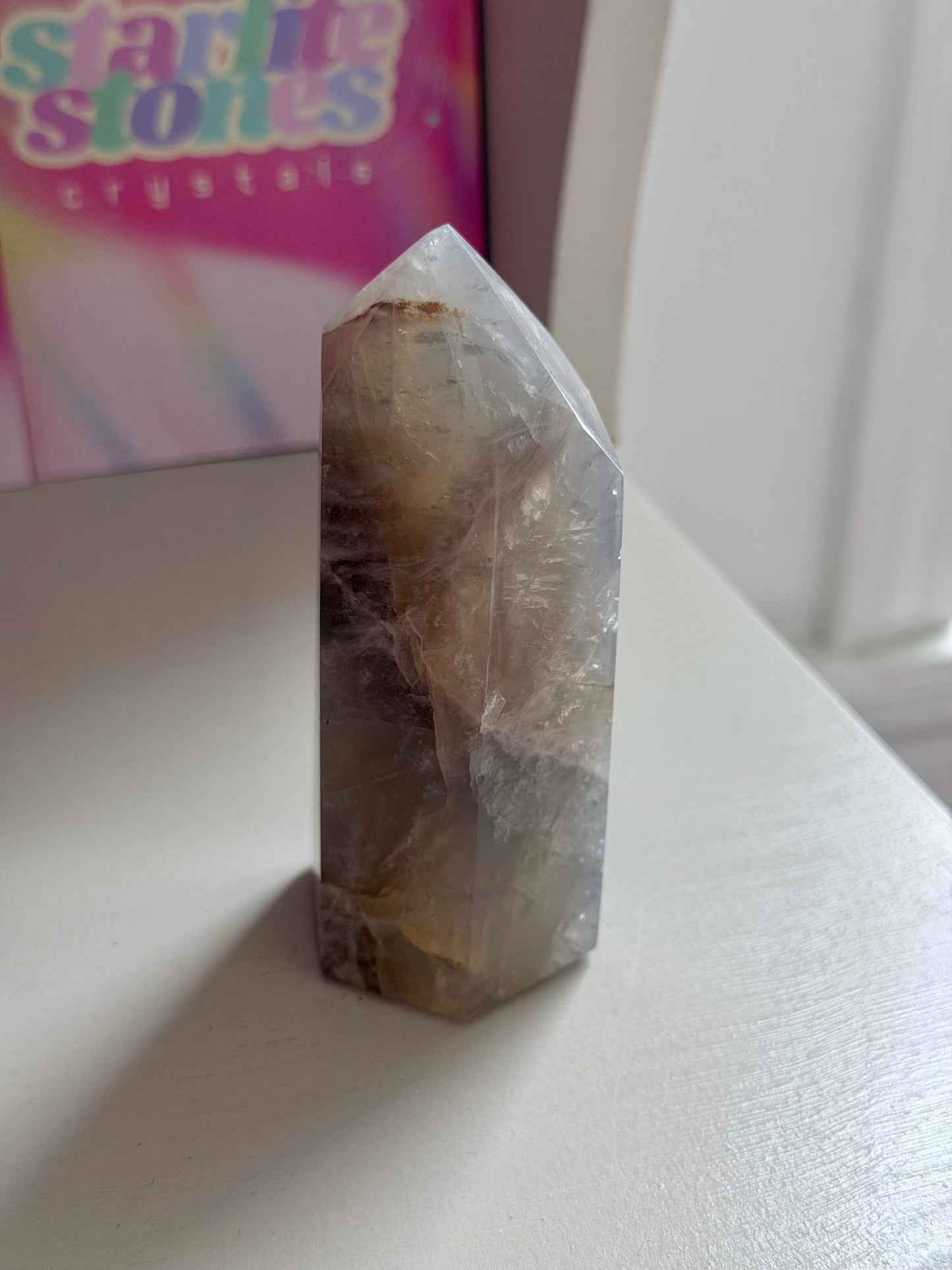 Blue rose quartz tower