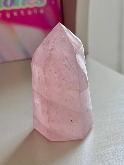 Baby pink rose quartz tower