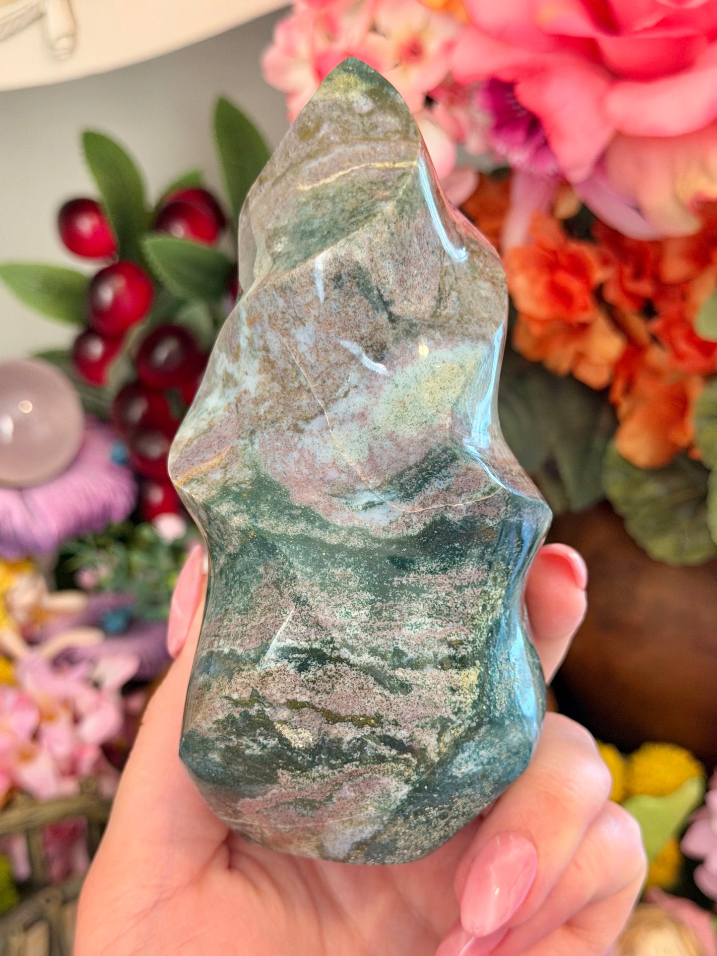 Lilac and green pastel sea jasper flame