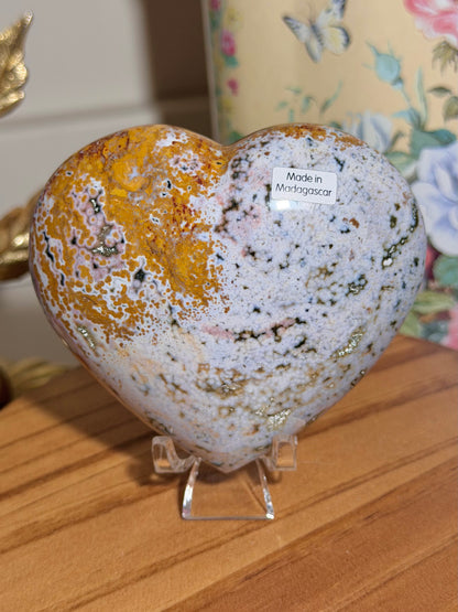 Large Pastel rainbow veinless Ocean Jasper heart