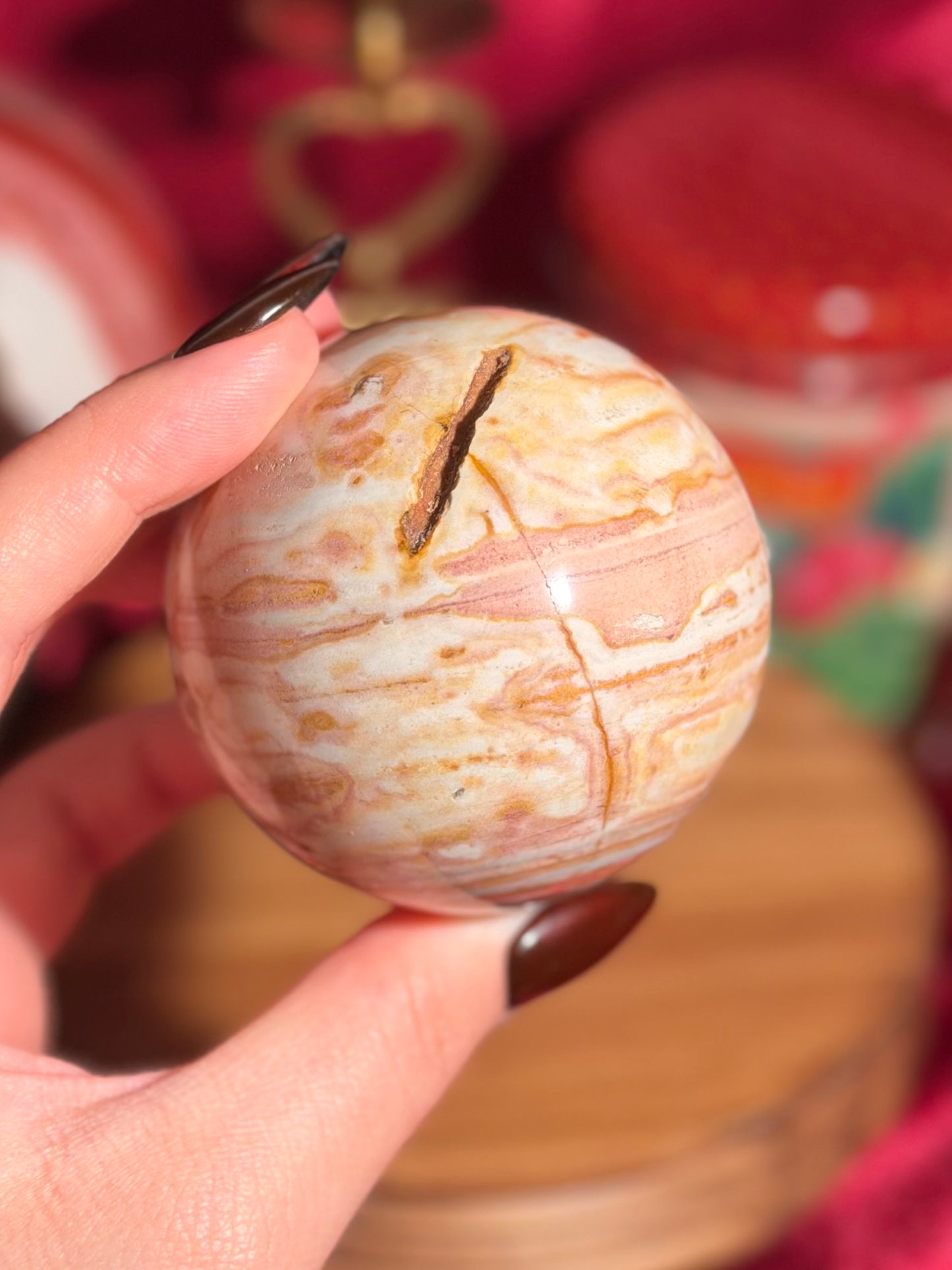 Strawberry banana zebra jasper sphere 50A