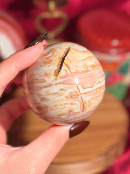 Strawberry banana zebra jasper sphere 50A