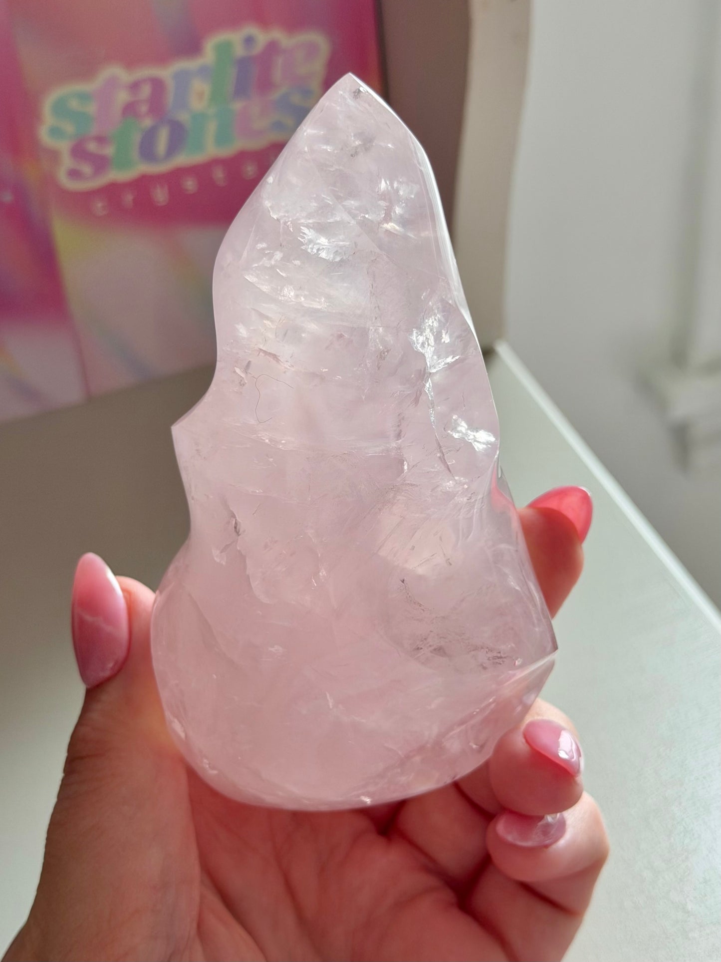 Gemmy star rose quartz flame