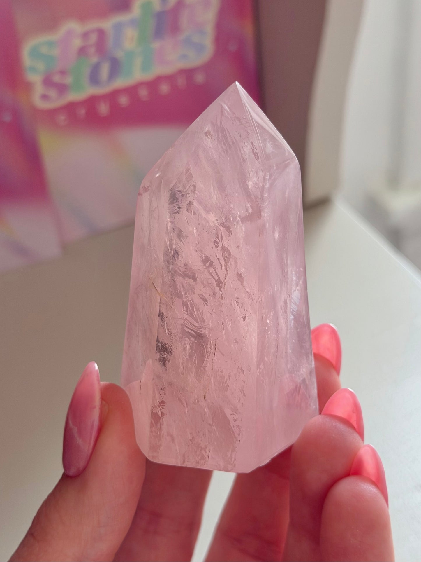 Baby pink rose quartz tower