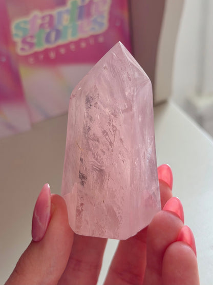 Baby pink rose quartz tower