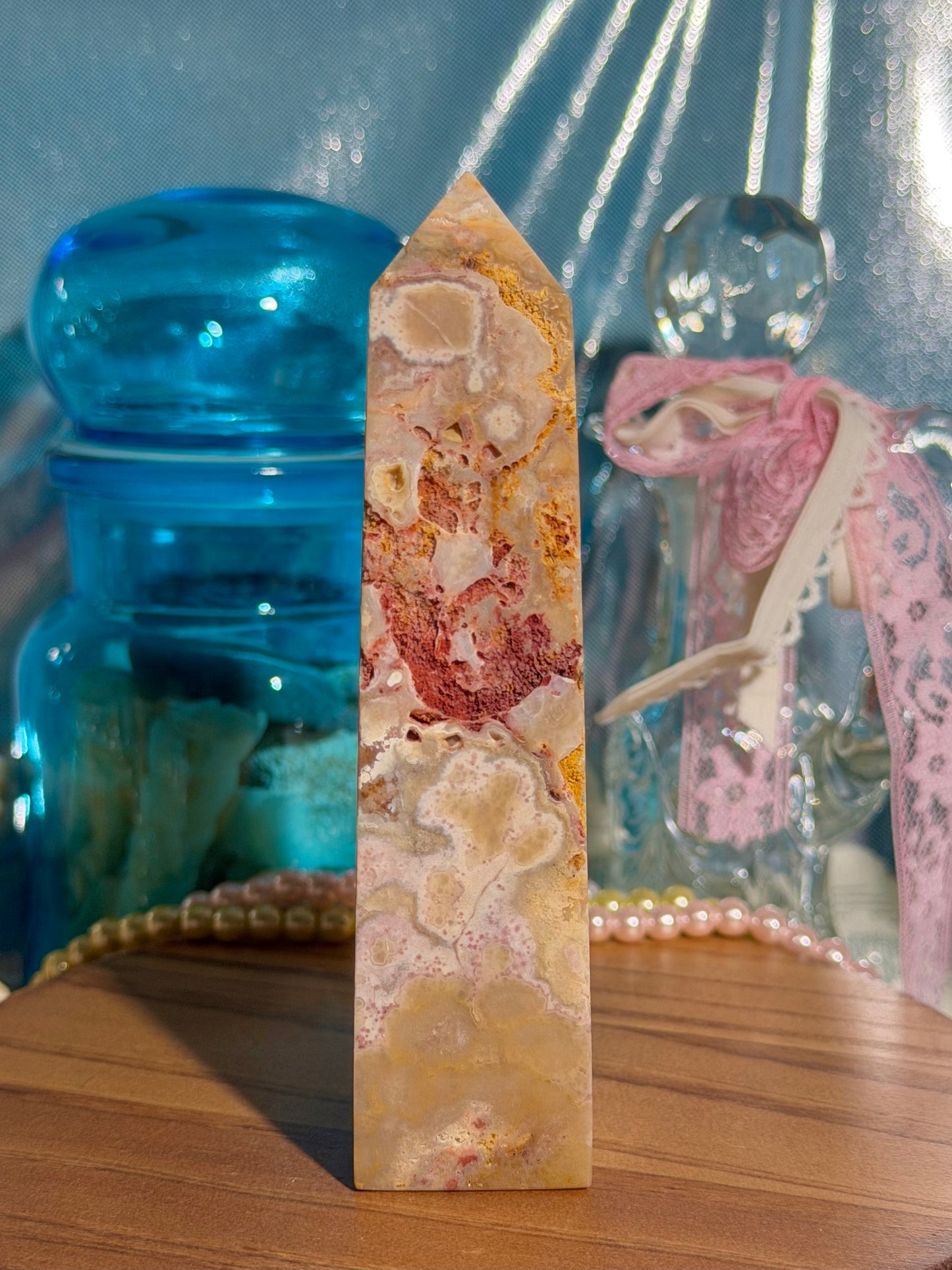 "Coral Reef" Indonesian crazy lace agate tower 34E