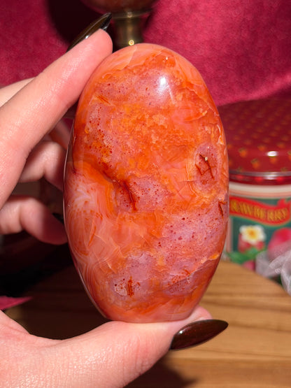 Raspberry red glowy carnelian freeform
