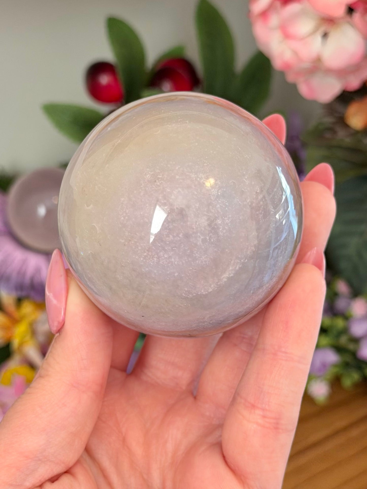 Pastel lilac and yellow sea jasper sphere