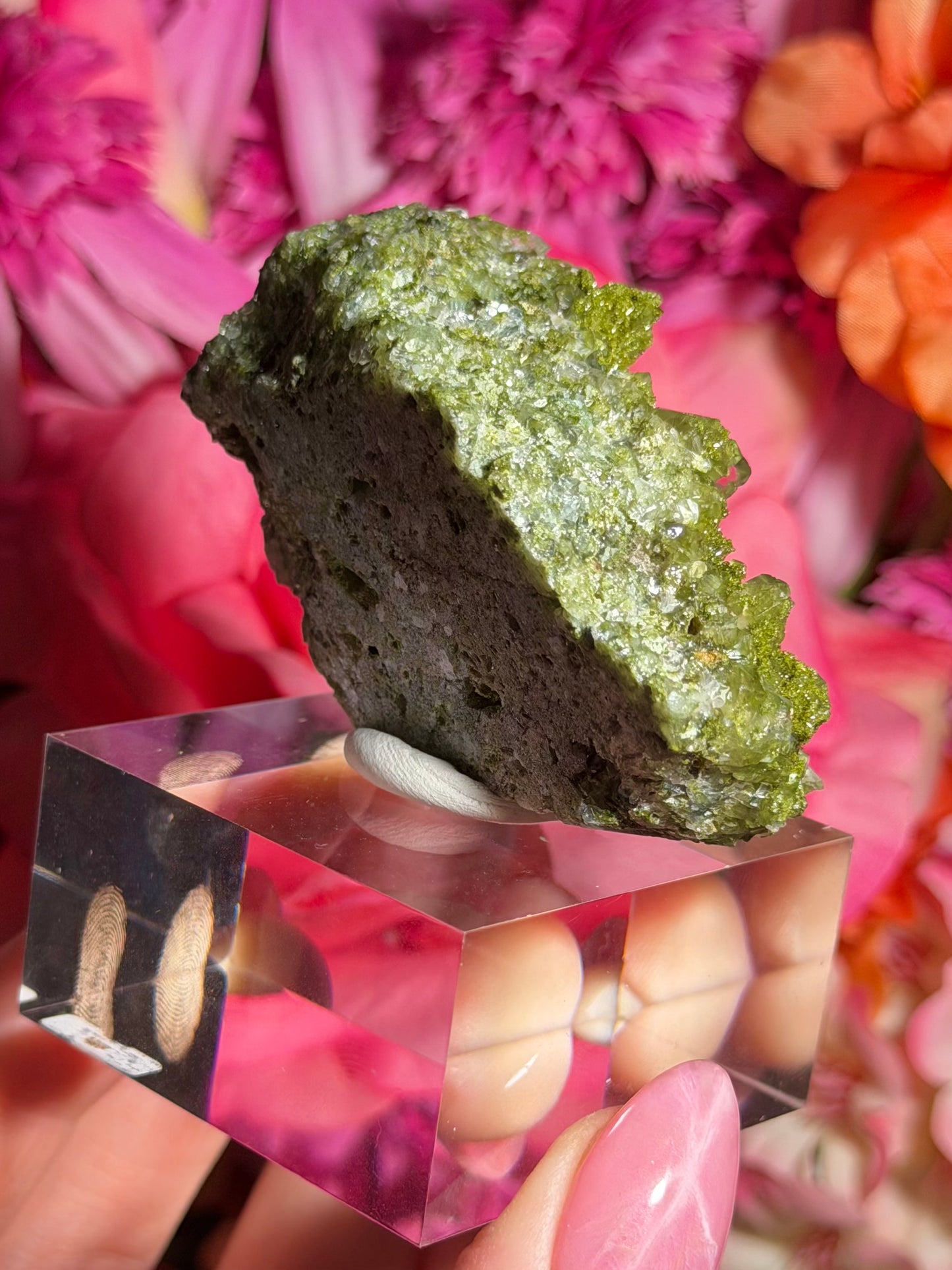 Fairy Quartz Epidote specimen on stand from Hakkari, Turkey