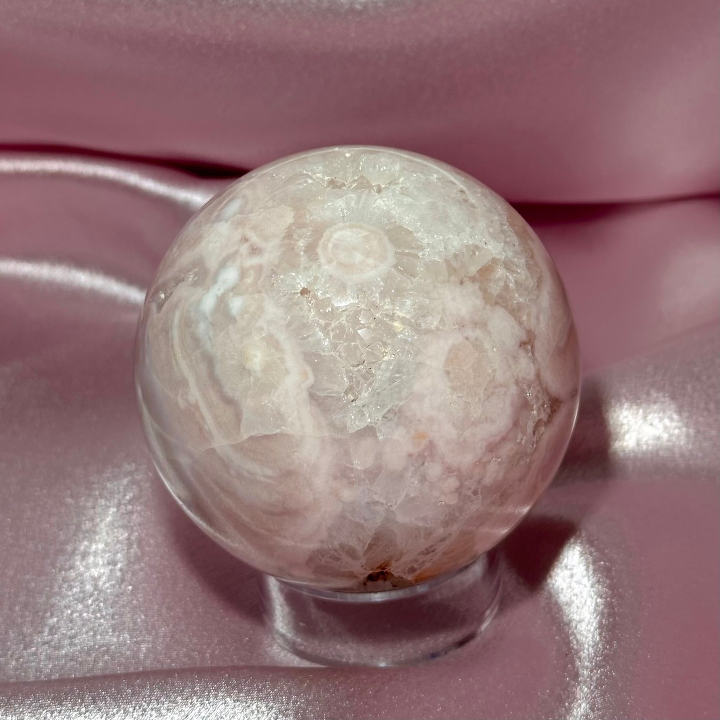 Pink amethyst flower agate sphere *imperfect (C)