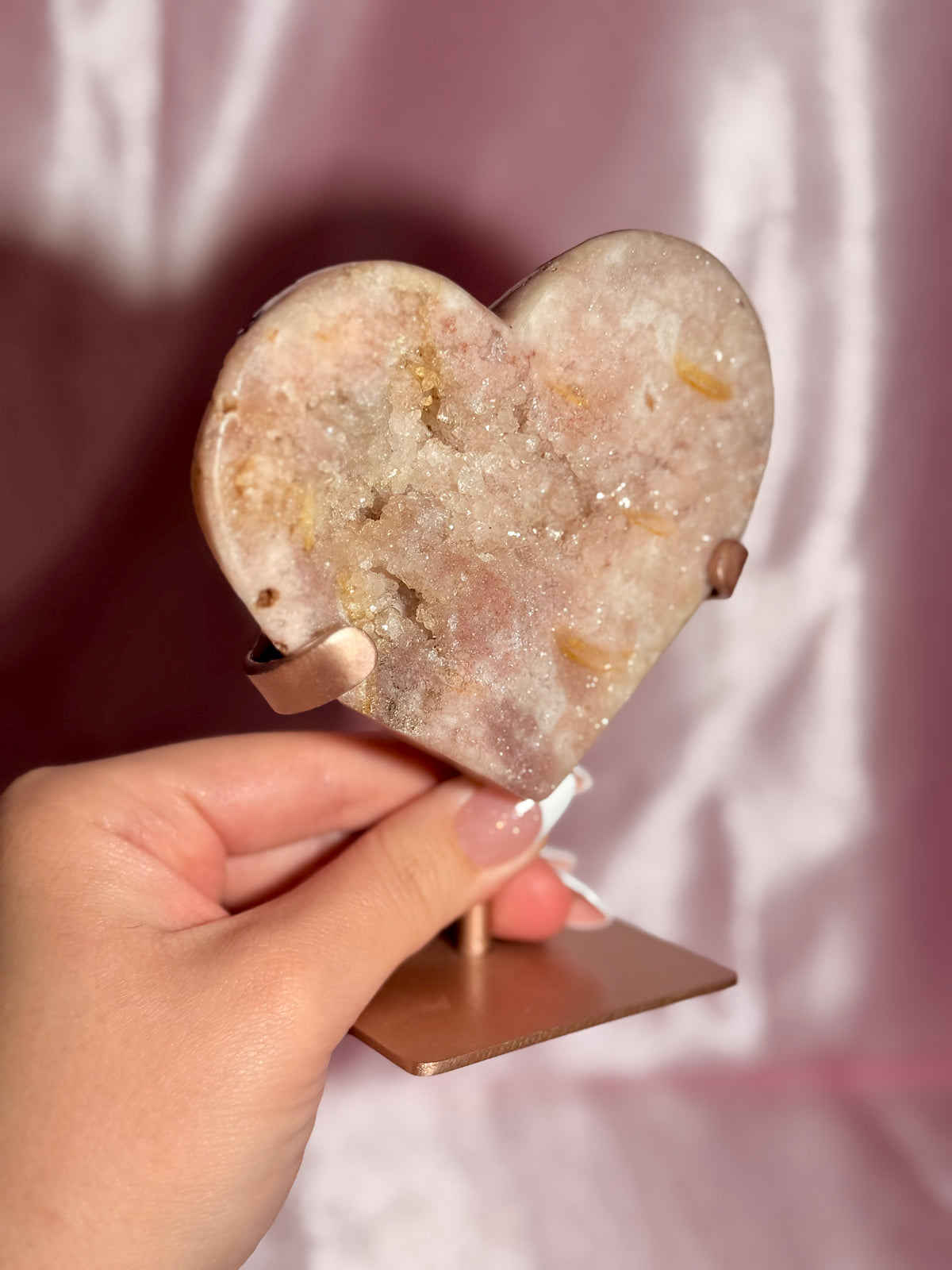 Brazilian Pink Amethyst Heart On Stand